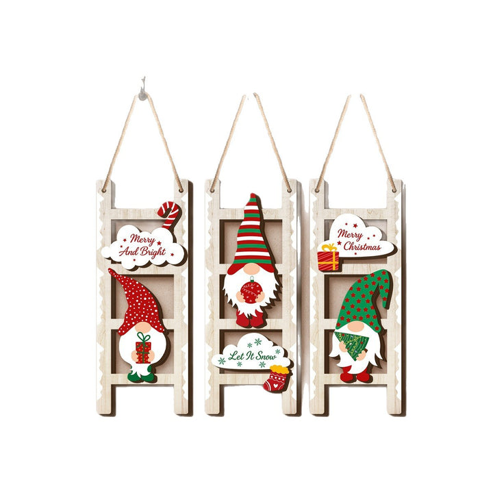 Weihnachts-Wichtel Leiter-Anhänger aus Holz, 3er-Set