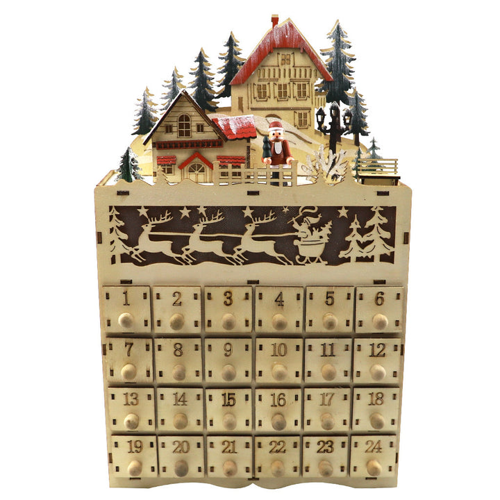 Weihnachtlicher Adventskalender aus Holz mit Dorf-Szene