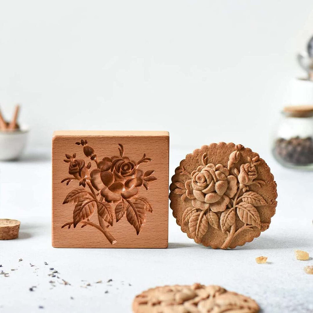 Keksausstecher-Set aus Holz | Gravierte Gebäckstempel | Lebkuchen- und Kekspresse