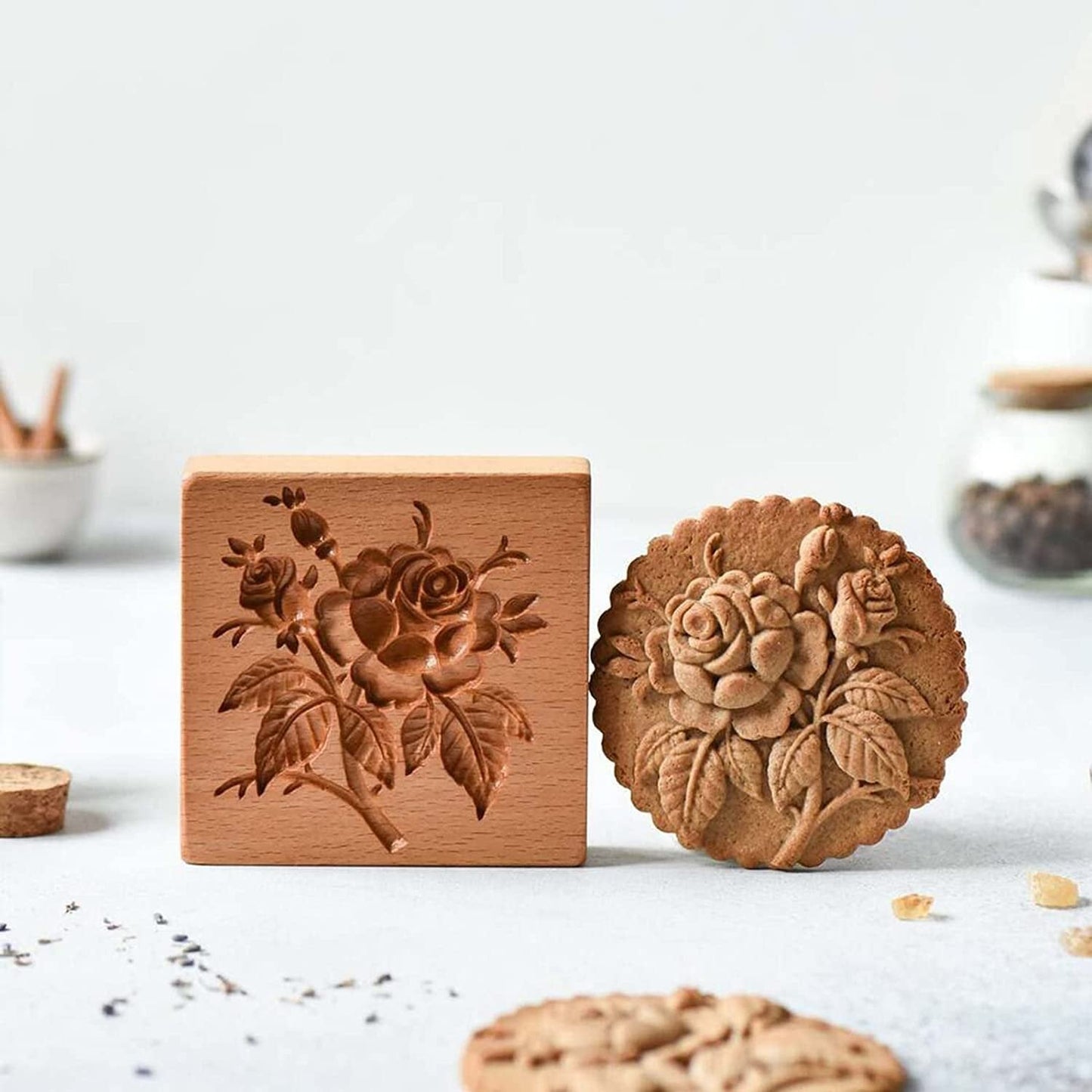 Keksausstecher-Set aus Holz | Gravierte Gebäckstempel | Lebkuchen- und Kekspresse