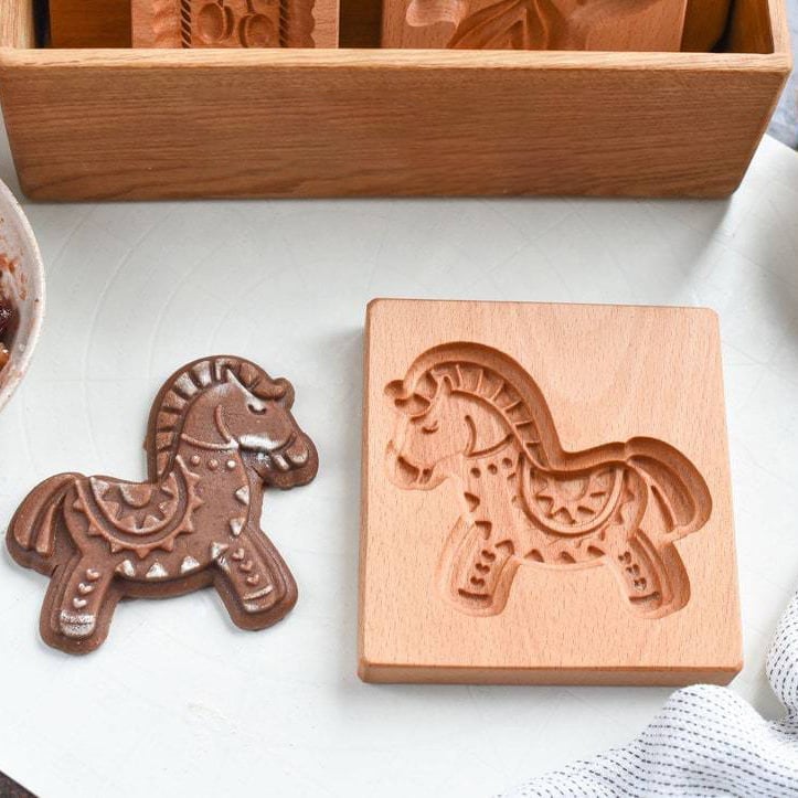 Keksausstecher-Set aus Holz | Gravierte Gebäckstempel | Lebkuchen- und Kekspresse