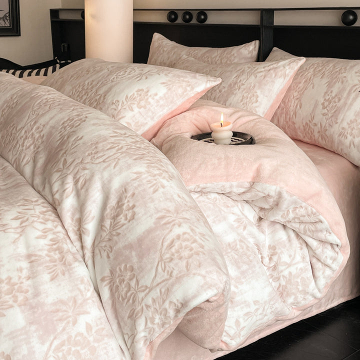 Milchfaser-Fleece Bettwäsche-Set, winterwarm, floral