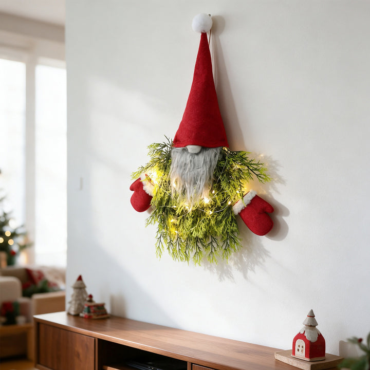 Beleuchteter Weihnachtskranz mit Wichtel-Motiv