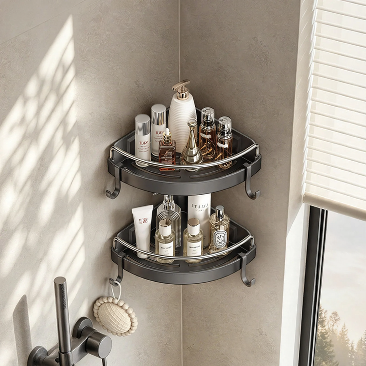 Dreieck-Eckregal für Badezimmer, Kunststoff und Aluminium
