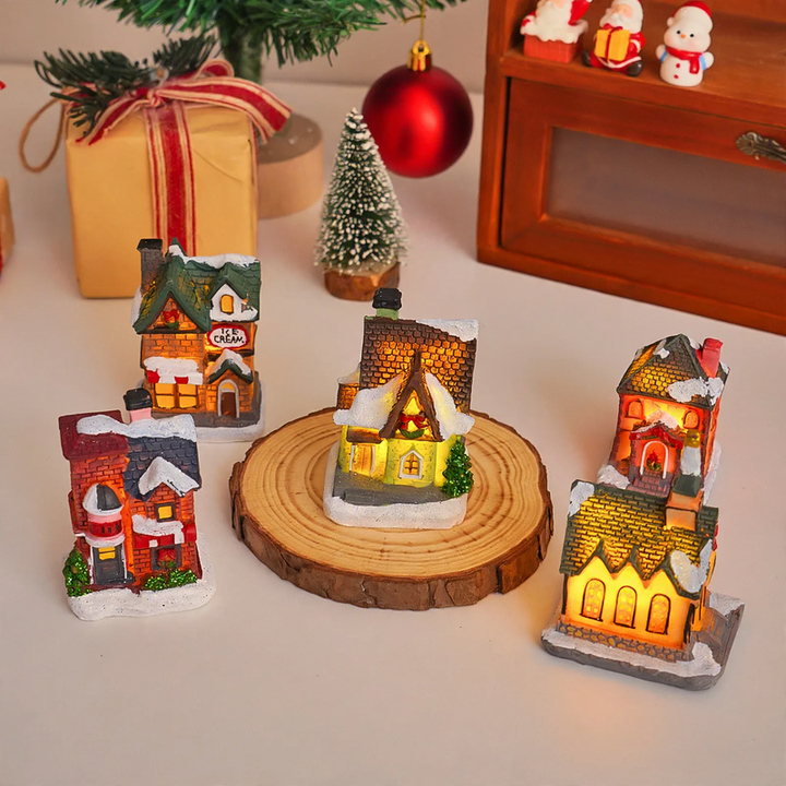 Beleuchtetes Weihnachts-Häuschen aus Kunstharz