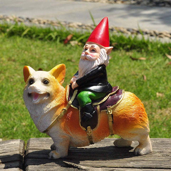 Weihnachts-Zwerg auf Hund, Harz-Figur, 12x7x15 cm