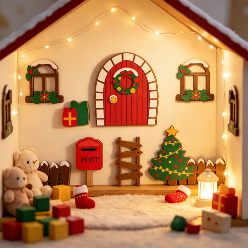 Dekorative Mini-Elfen-Tür aus Holz für weihnachtliches Ambiente