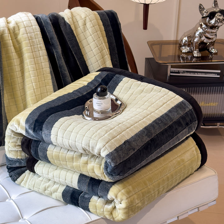 Luxuriöse Milchfaser-Fleece Wohndecke, gestreift, verschiedene Größen