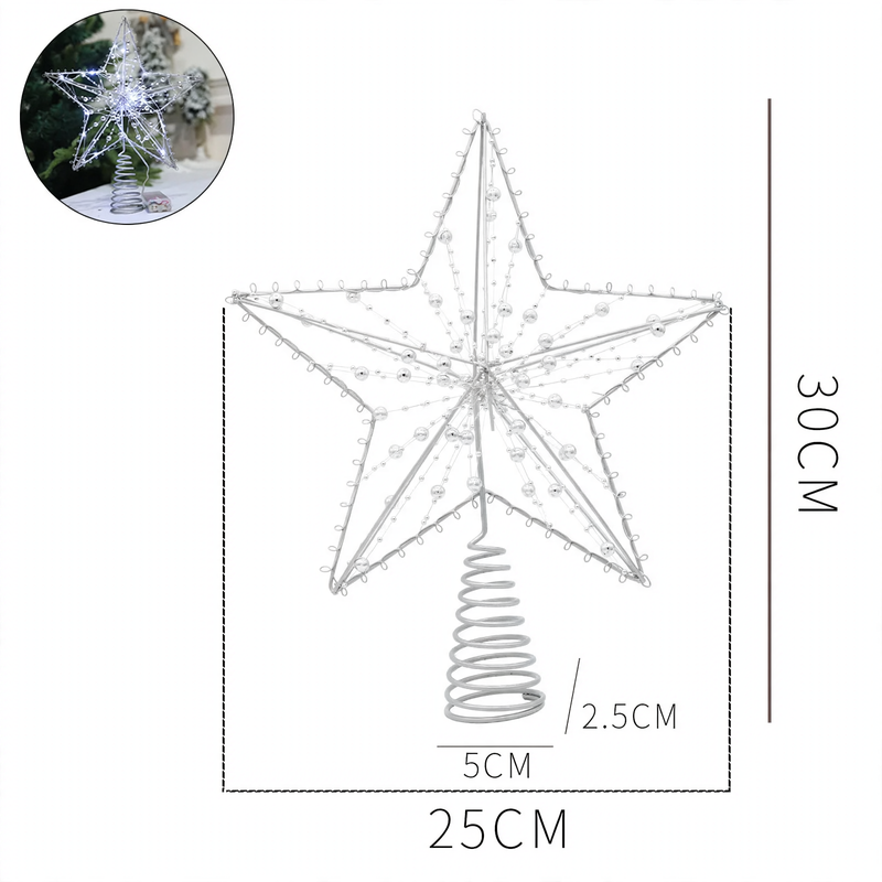 Weihnachtsbaum-Spitze Stern 25cm mit Perlenkette und Licht