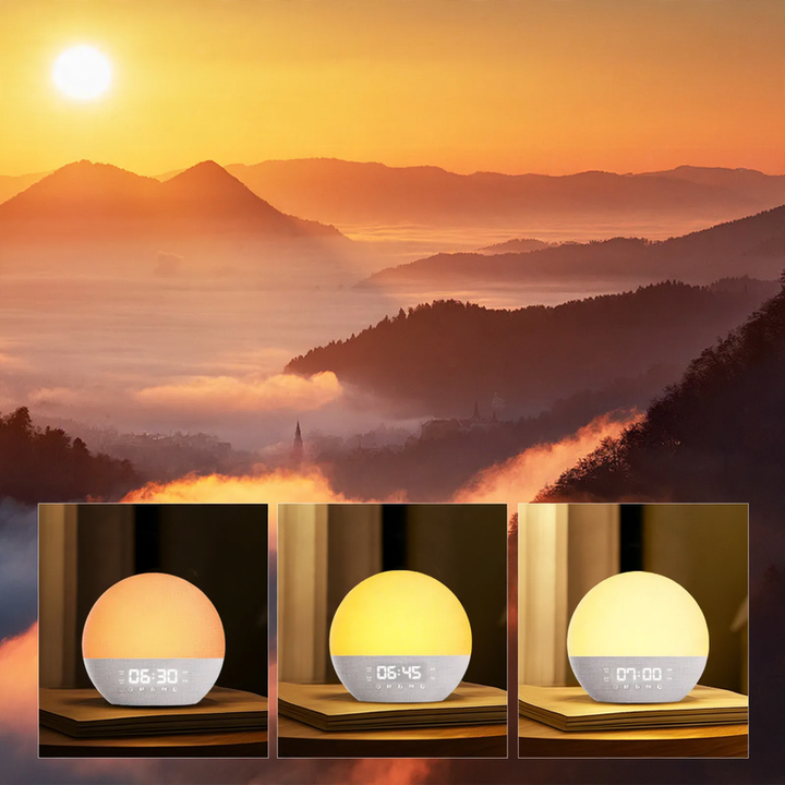 Digitaler Wecker mit Sonnenaufgangslicht und Stimmungsbeleuchtung