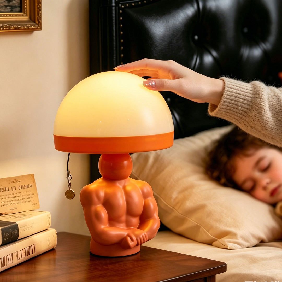 Pilz-Tischlampe mit Muskel-Figur