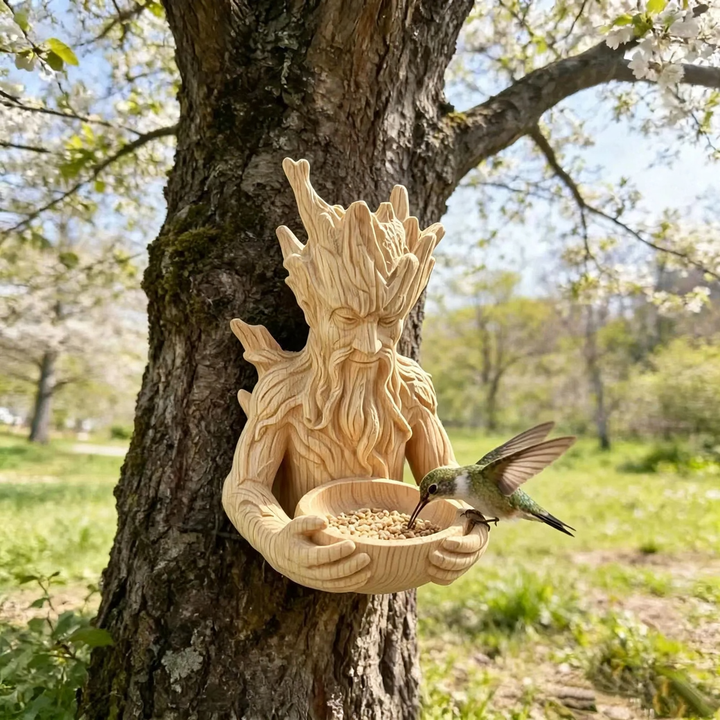 Kreative Baumgesicht-Vogelfutterstation aus Holz