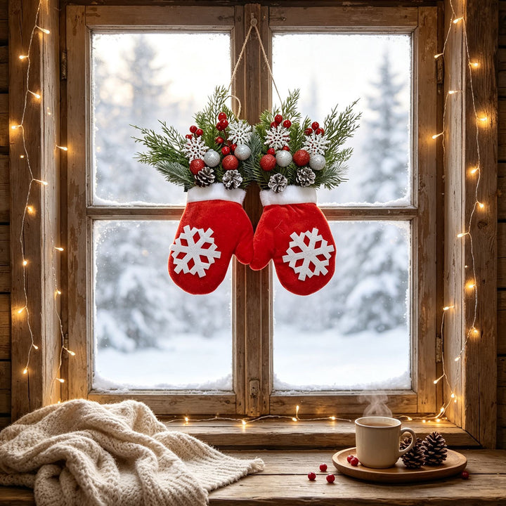 Weihnachtlicher Handschuh-Kranz mit Beleuchtungsoption