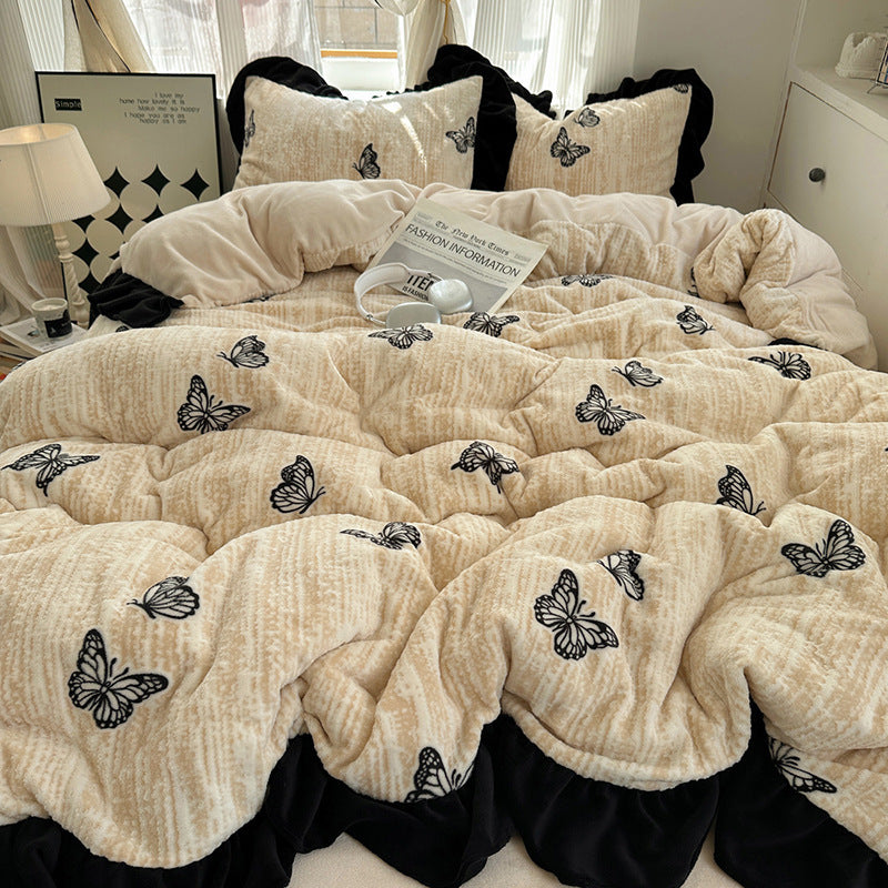 Elegantes Milchfaser-Fleece Bettwäsche-Set, französischer Stil
