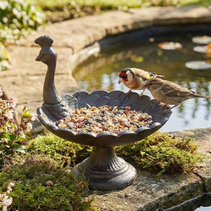 Gusseiserne Vogeltränke und Futterstation
