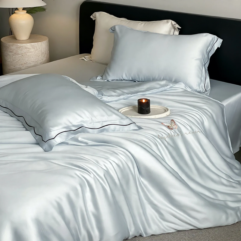 Tencel-Bettwäsche-Set, 4-teilig, Uni-Farben, Sommerkollektion