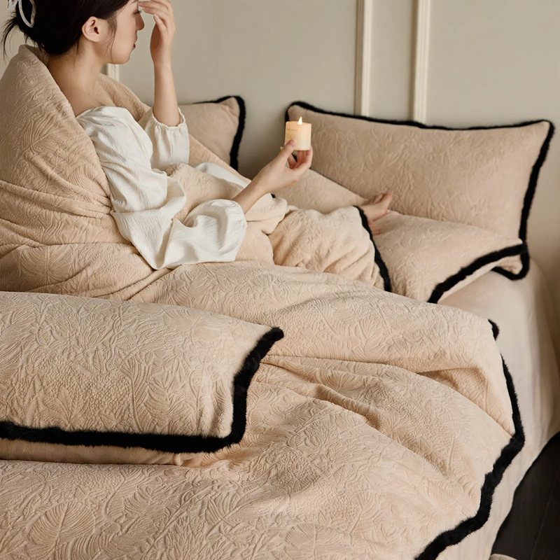 Fleece-Bettwäsche, 4-teilig, Blütenmuster, Winter