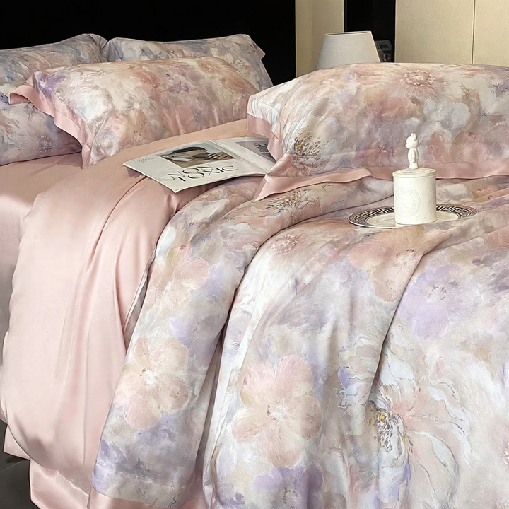Lyocell-Bettwäsche-Set, 4-teilig, Blumenmuster