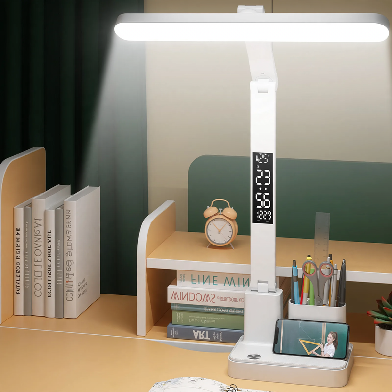 LED-Schreibtischlampe mit Vollspektrumlicht und Uhranzeige