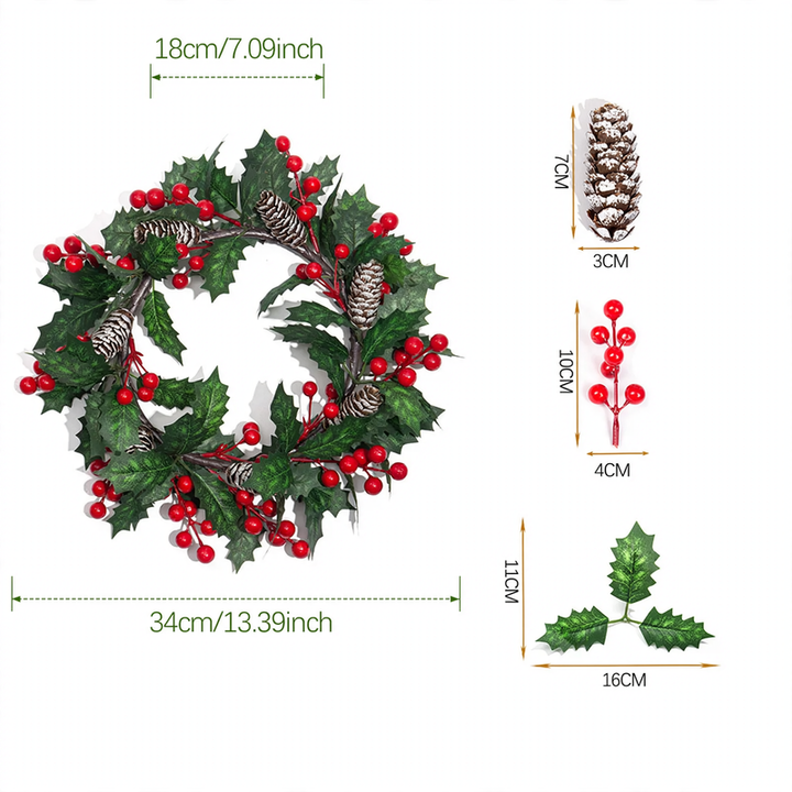 Weihnachtlicher Kerzenkranz mit Beeren und Zapfen