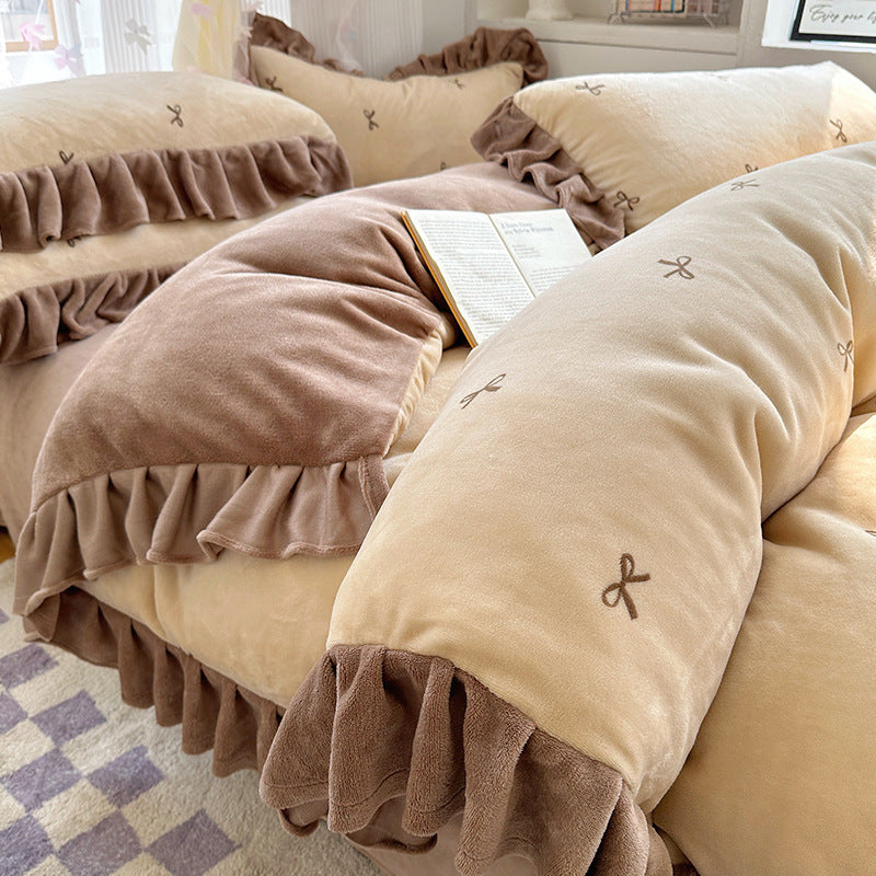 Milchfaser-Fleece Bettwäsche-Set, französischer Stil, mit Spitze
