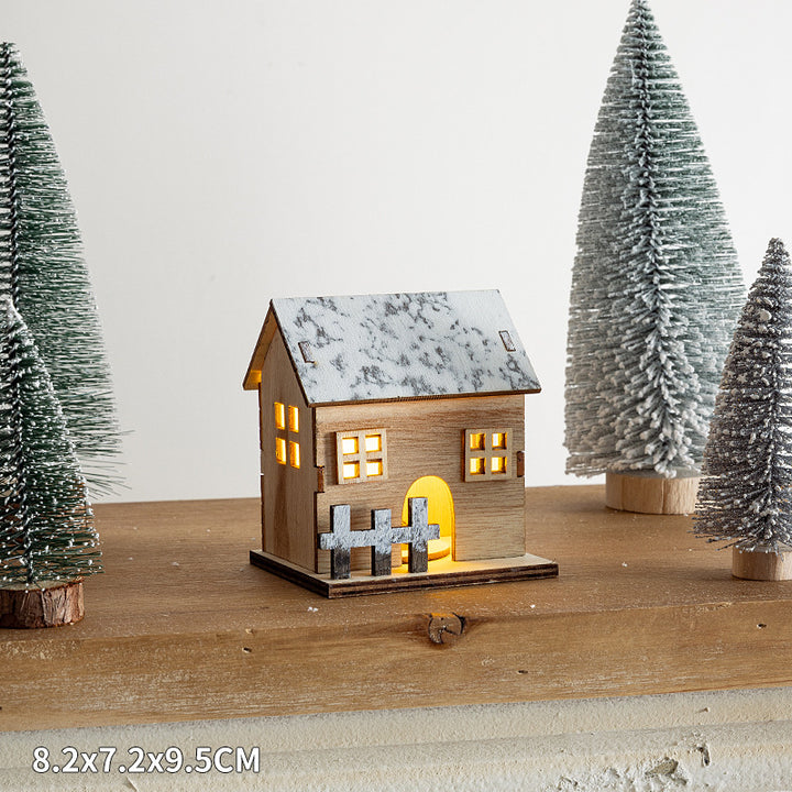 Weihnachtliche Holzhaus-Deko-Sets mit LED