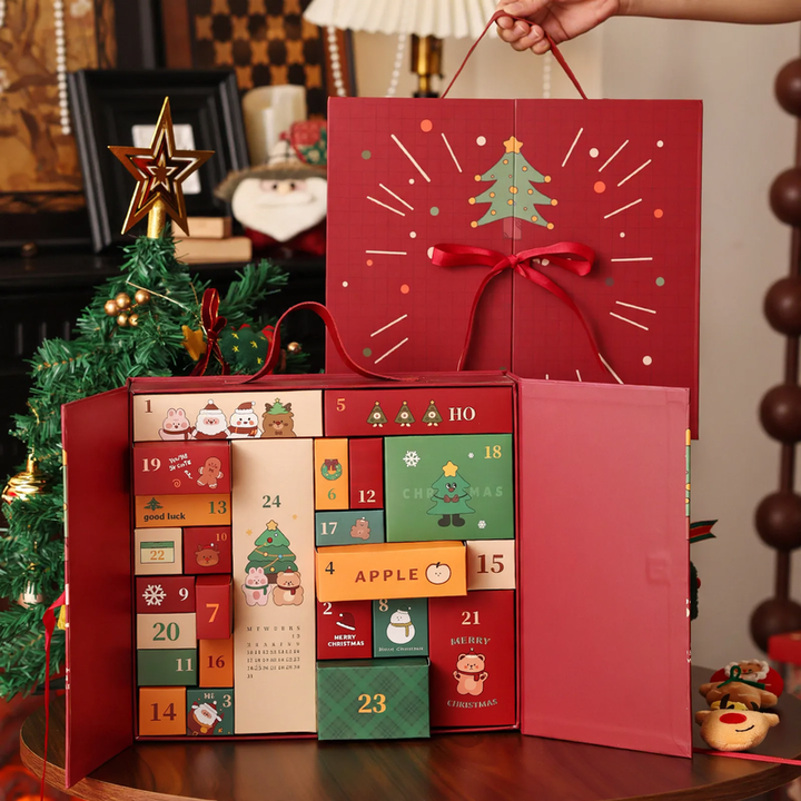 Weihnachts-Adventskalender-Geschenkbox, 24 Fächer, Stoff