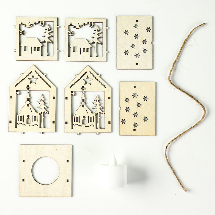Beleuchtetes Holzhaus für die Weihnachtszeit