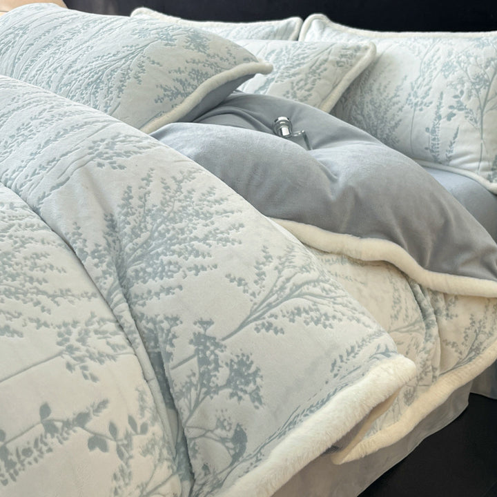 Milchfaser-Fleece Bettwäsche-Set, winterwarm, geometrisches Muster