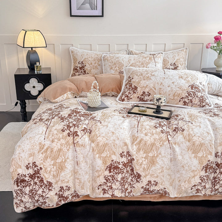 Französisches Milchfleece-Bettwäsche-Set, floral, warm