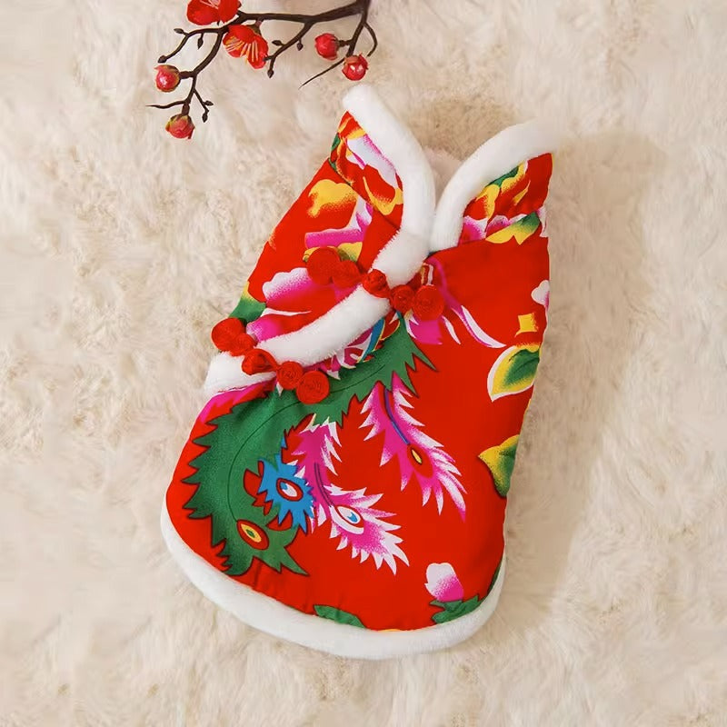 Wattierte Hundemantel mit chinesischem Blumenmuster
