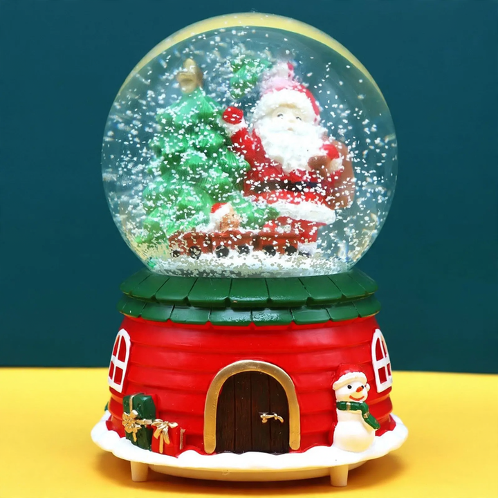Weihnachts-Spieluhr mit Glaskugel und Schneeeffekt