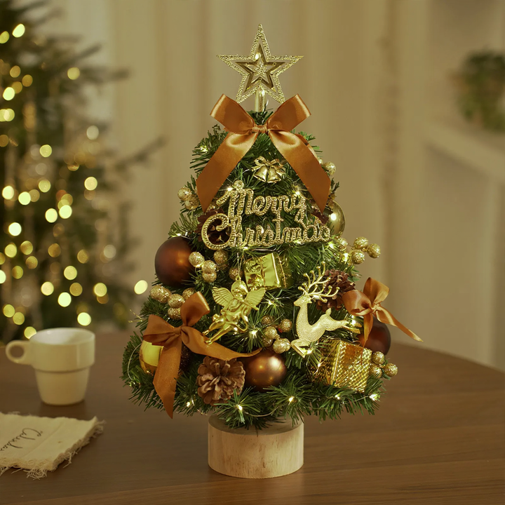 Beflockter Mini-Weihnachtsbaum mit Holzsockel, 45-60 cm
