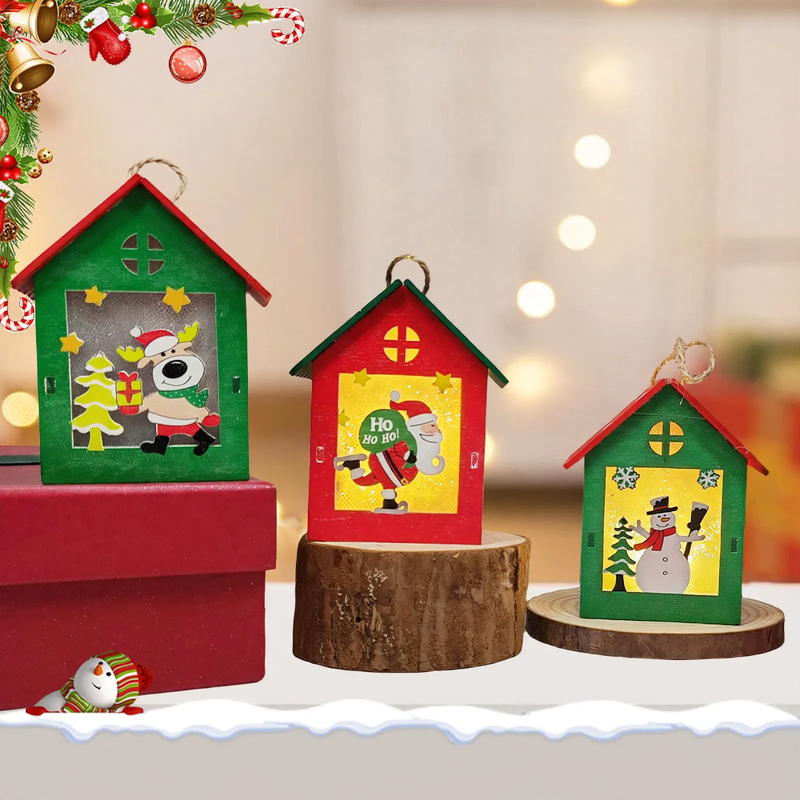 Beleuchtetes Holzhaus für die Weihnachtsdekoration