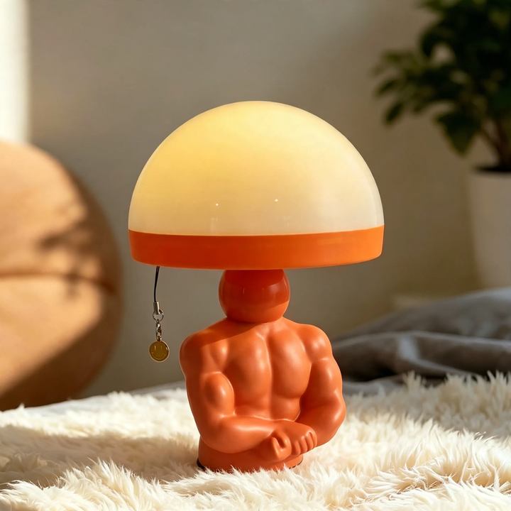 Pilz-Tischlampe mit Muskel-Figur