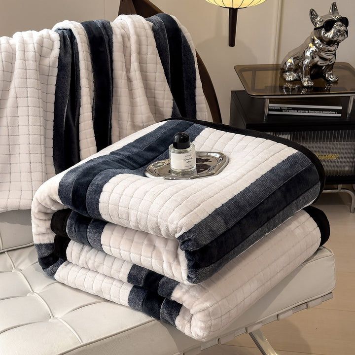 Luxuriöse Milchfaser-Fleece Wohndecke, gestreift, verschiedene Größen
