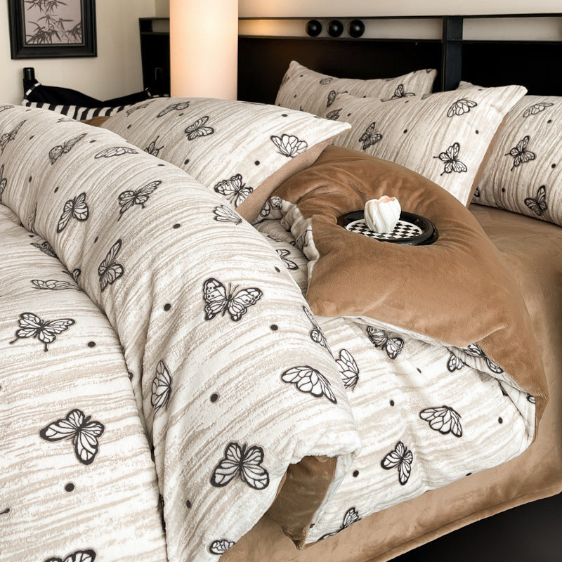 Milchfaser-Fleece Bettwäsche-Set, winterwarm, floral