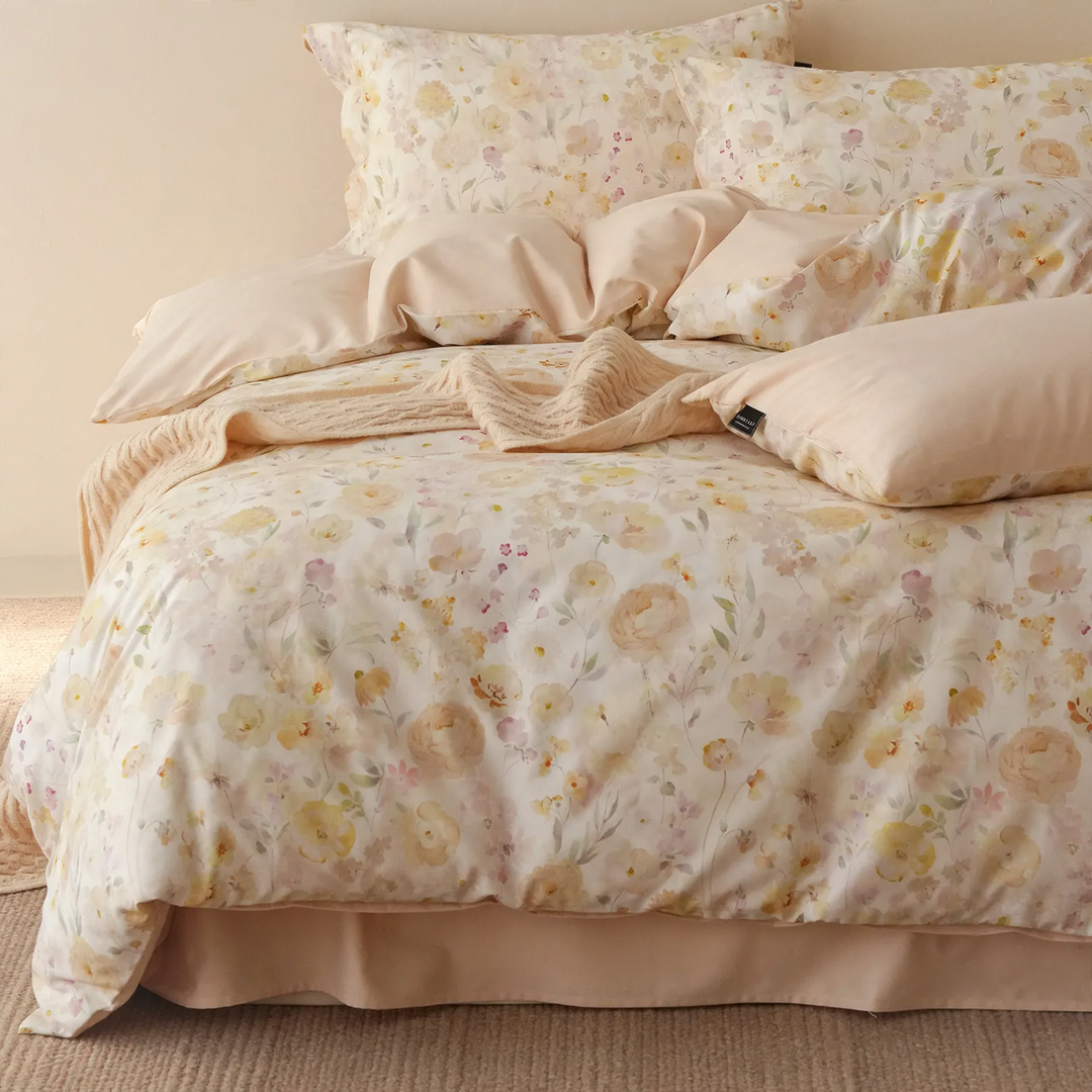 Flausch-Bettwäsche-Set, 4-teilig, Herbst/Winter, Blumenmuster