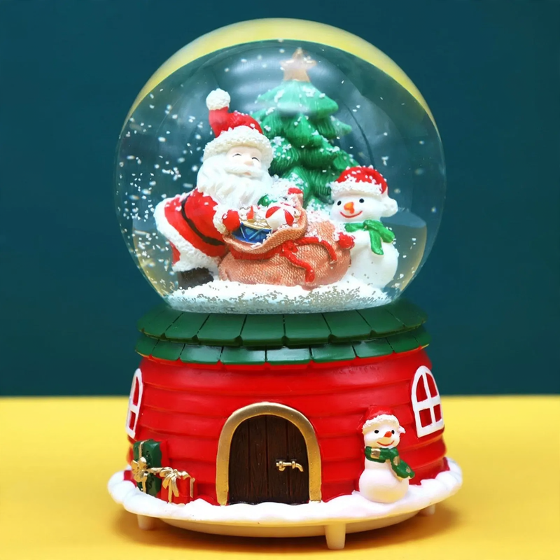 Weihnachts-Spieluhr mit Glaskugel und Schneeeffekt