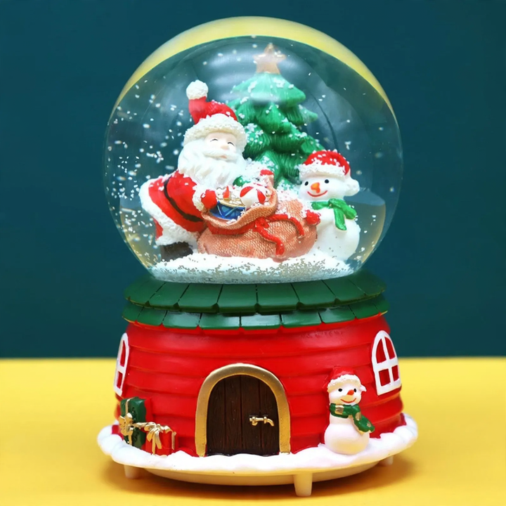 Weihnachts-Spieluhr mit Glaskugel und Schneeeffekt