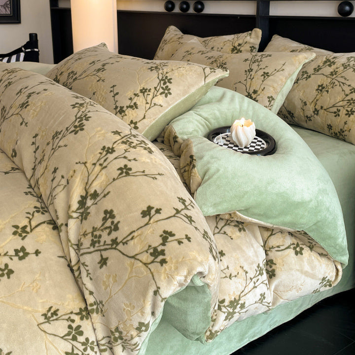 Milchfaser-Fleece Bettwäsche-Set, winterwarm, floral