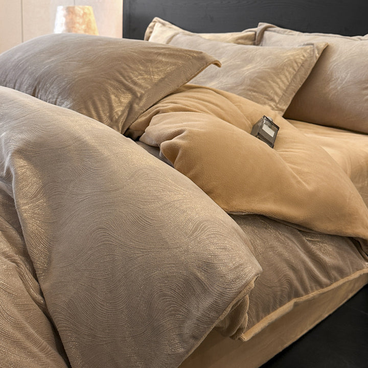 Milchfaser-Bettwäsche-Set, Fleece, Winter, 4-teilig