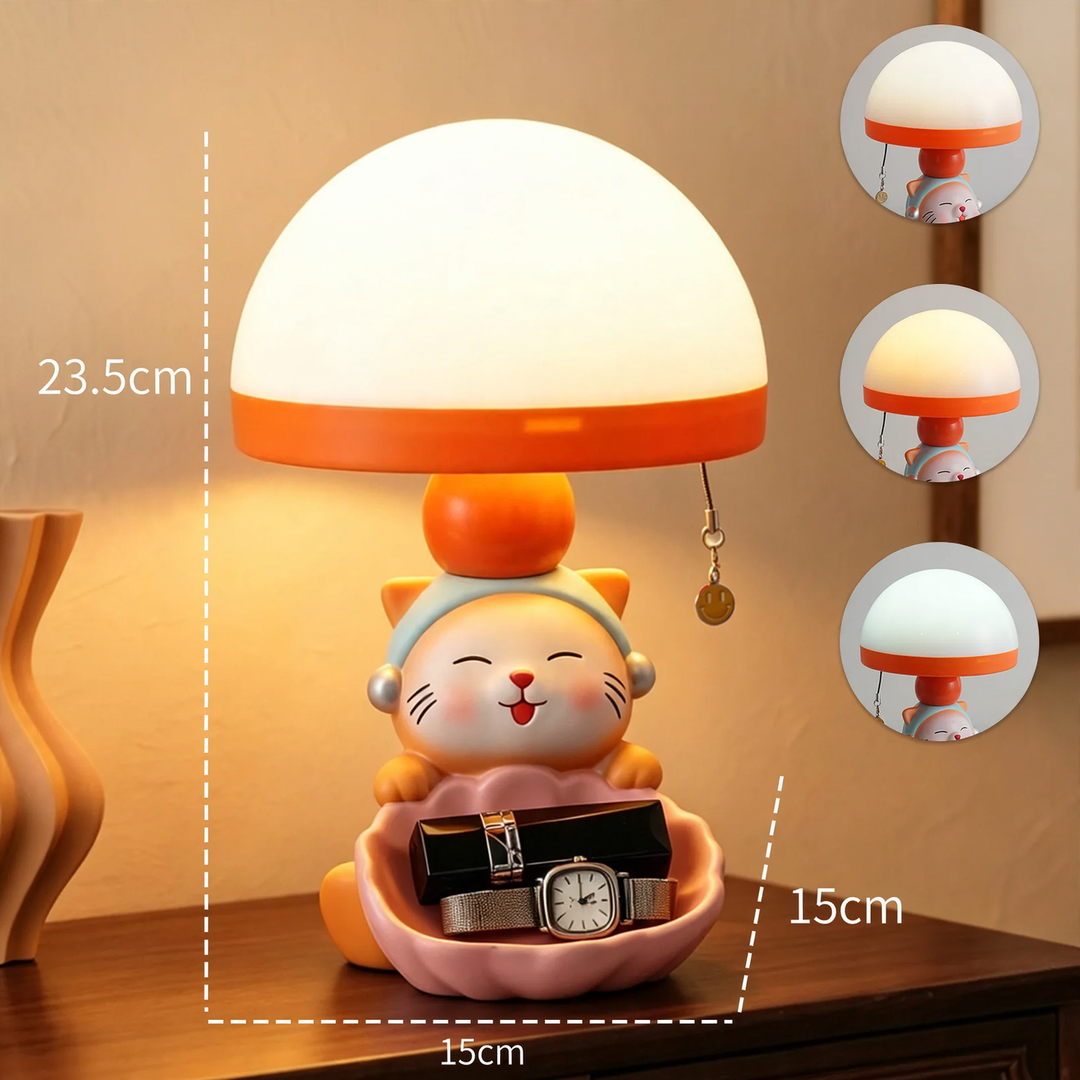 Cartoon-Katzentischlampe mit Stauraum