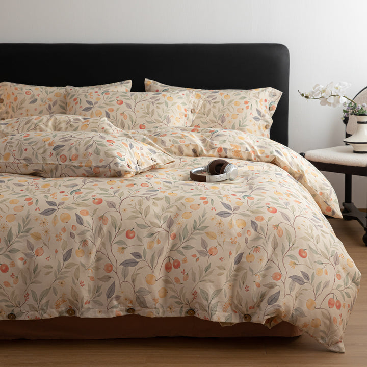 Baumwoll-Leinen-Bettwäsche, 3-4-teilig, Landhausstil