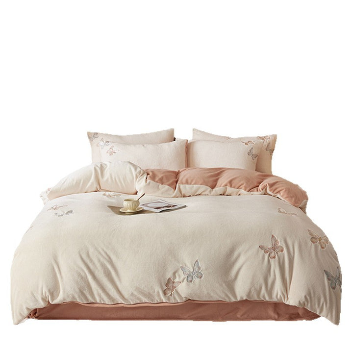 Milchfaser-Fleece Bettwäsche-Set, Blumenmuster, warm