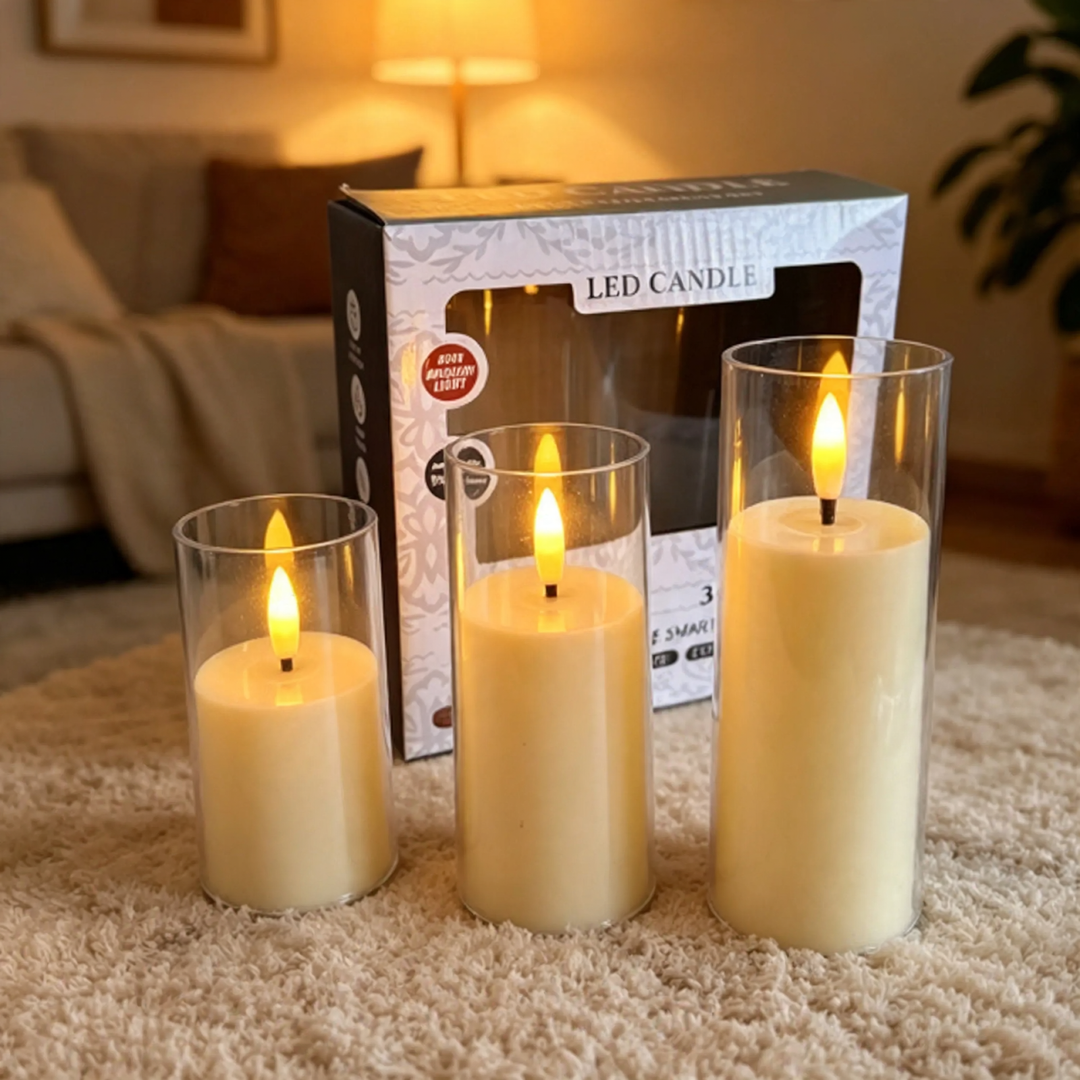 LED-Echtwachs-Optik Kerzenset, 3-teilig
