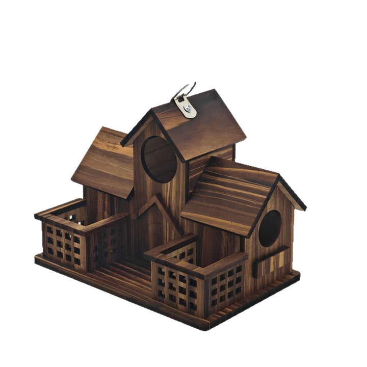 Vogelhaus aus Kiefernholz mit Futterstation