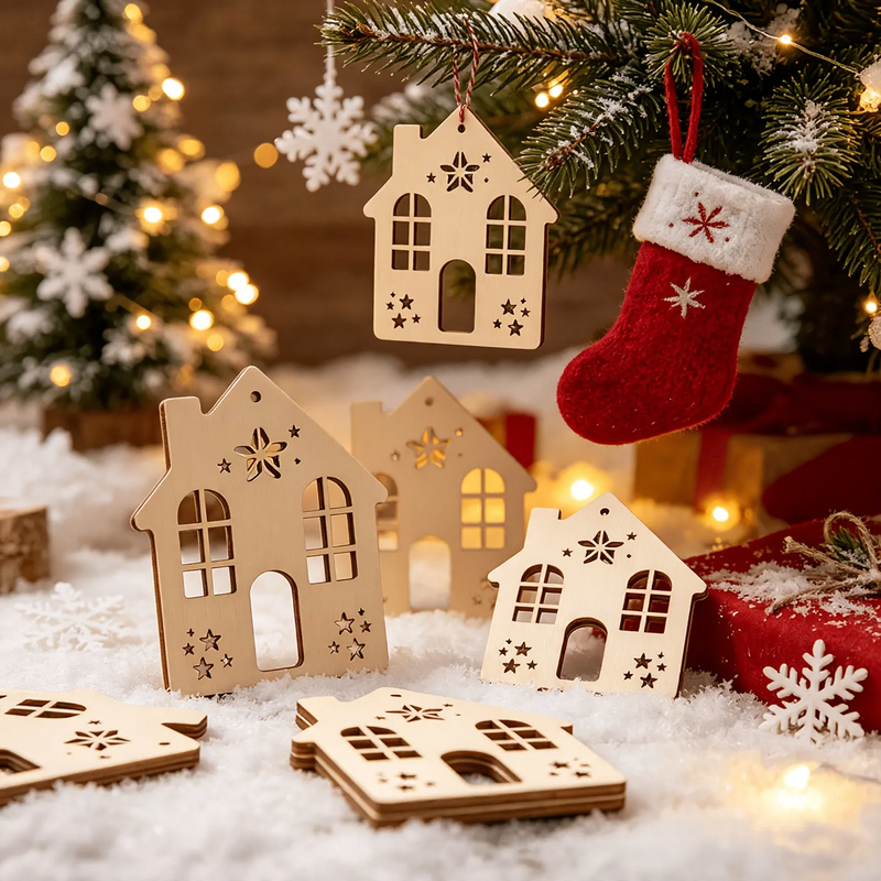 Unbehandeltes Holz-Hängeschild für Weihnachtsdekoration