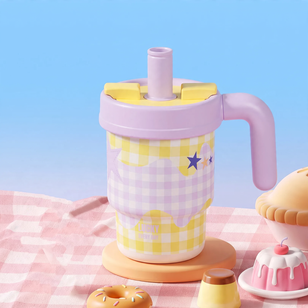 Kinderthermosflasche mit Saugnapf und Trinkhalm