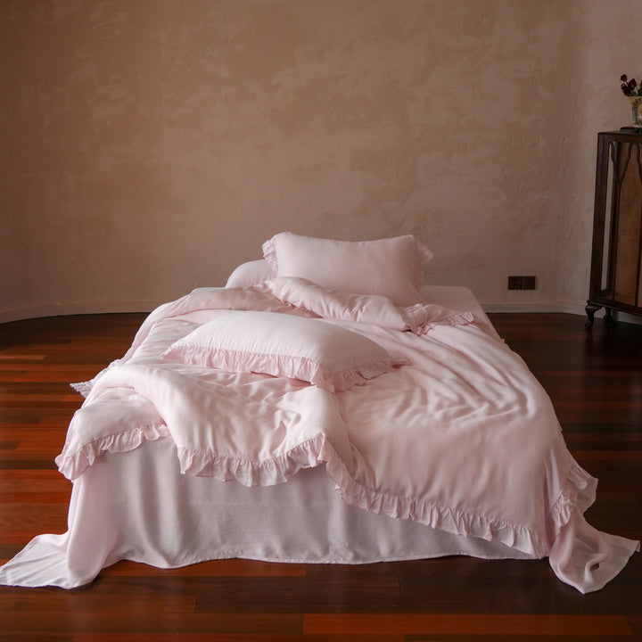 Tencel-Bettwäsche-Set, 4-teilig, mit Rüschen